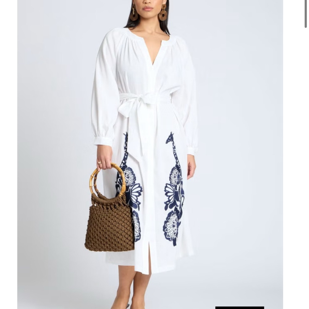 Eloquii White Dress with Navy Floral Design | XXL